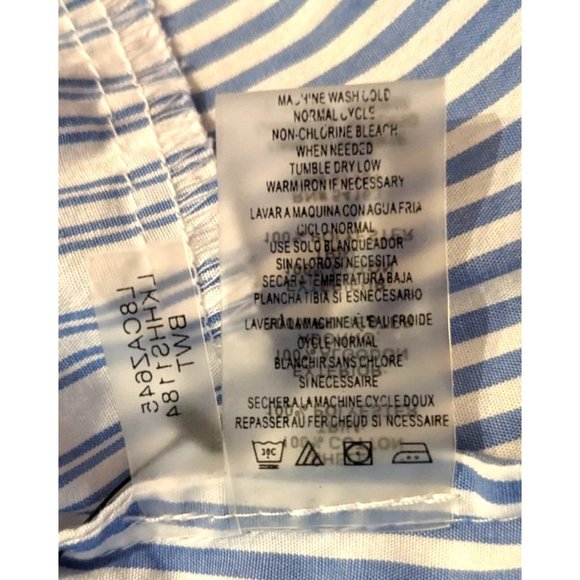 Authentic KARL LAGERFELD PARIS Blue Striped Cotton Blouse w/ Lace Sleeves Size S - Picture 5 of 8